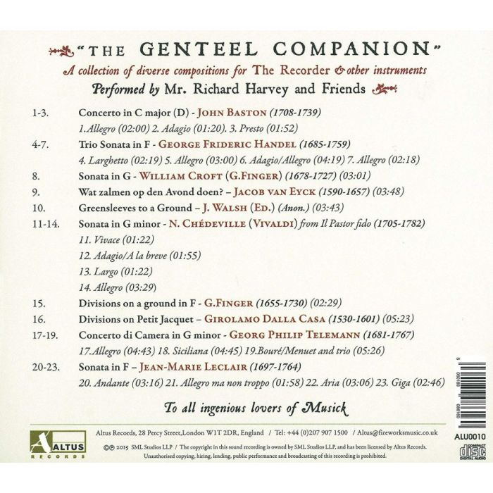 The Genteel Companion A Recorder Recital – Handel, Leclair, Baston ,Chedeville, Telemann … - slide-1