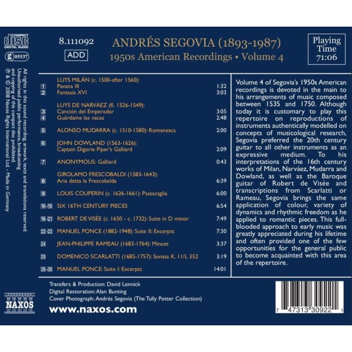 SEGOVIA, Andres: 1950s American Recordings, Vol. 4 - slide-1