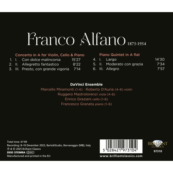 Alfano: Concerto for Violin, Cello & Piano; Piano Quintet - slide-1