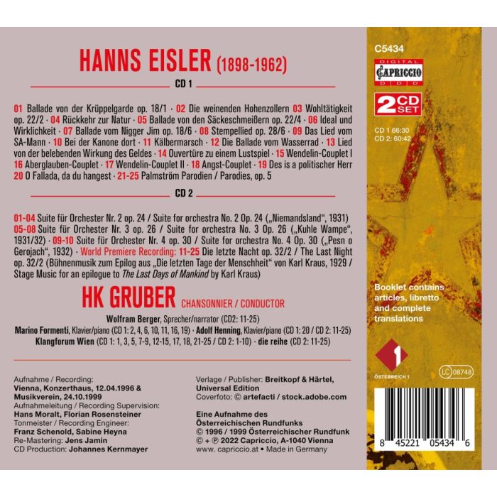 Eisler: Couplets; Ballads; Orchestral Suites 2- 4; Die Letzte Nacht - slide-1
