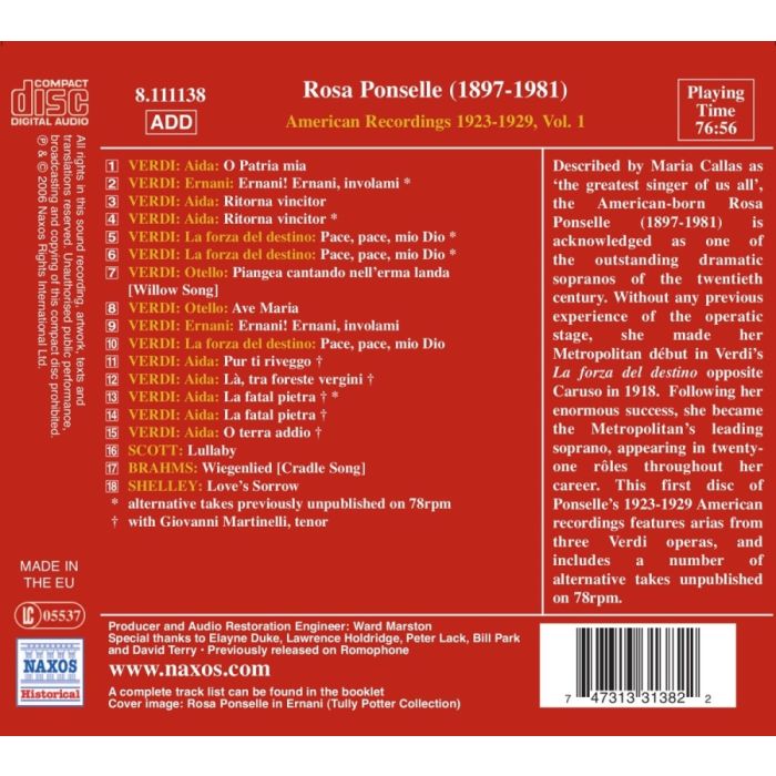 PONSELLE, Rosa: American Recordings, Vol. 1 (1923-1929) - slide-1