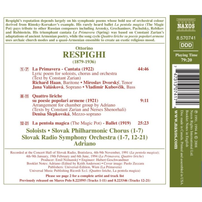 Respighi: La Primavera, Quattro Liriche, La pentola magica - slide-1