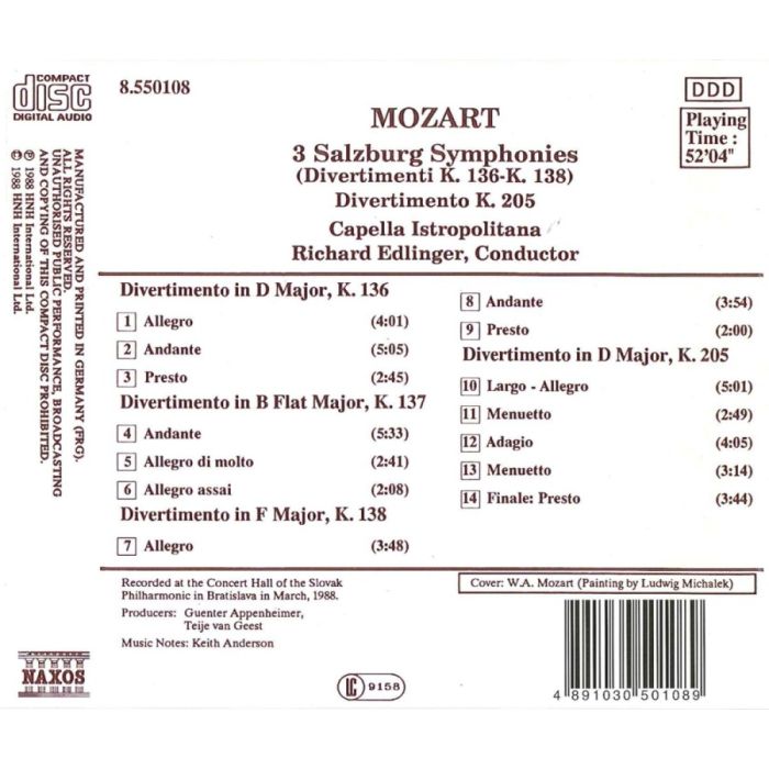 Mozart: Divertimentos K. 136-138&205 - slide-1