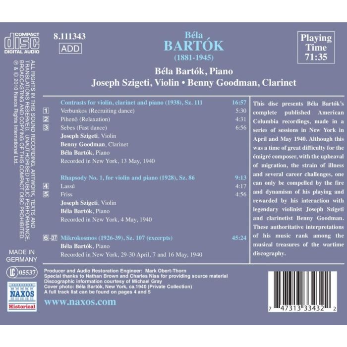 BARTOK PLAYS BARTOK - Contrasts, Rhapsody No. 1 - slide-1