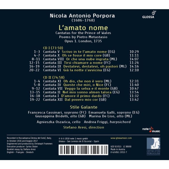 Porpora: L'amato nome, Cantatas op. 1 - slide-1