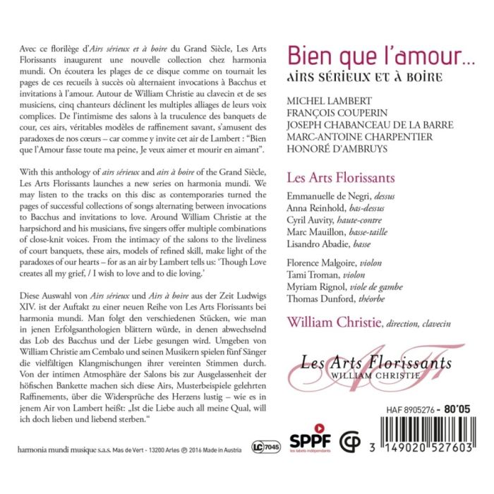 Bien que l’amour, Airs sérieux et à boire - Lambert; Couperin; Charpentier; Chabanceau;  ... - slide-1