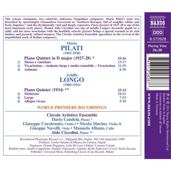 Pilati; Longo: Piano Quintets - slide-1