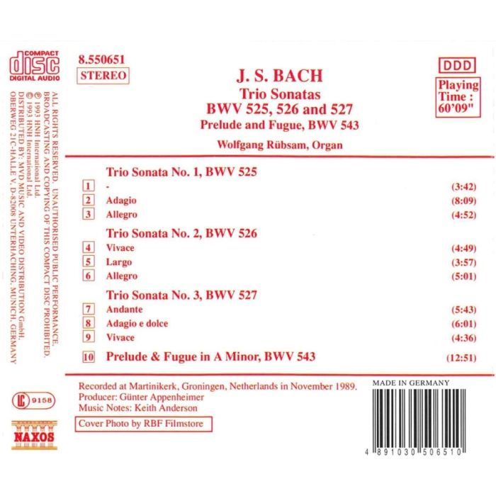 Bach: Trio Sonatas, BWV 525-527, Prelude and Fugue, BWV 543 - slide-1