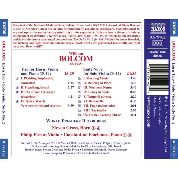 Bolcom: Trio for Horn, Violin and Piano; Suite No. 2 for Solo Violin - slide-1