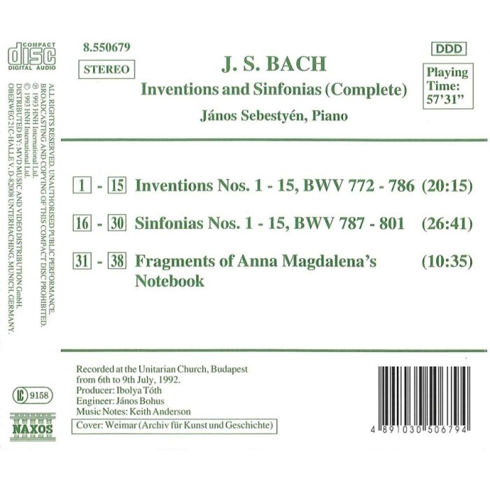 Bach: Inventions and Sinfonias {BWV 772-801}, Anna Magdalena's Notebook (fragments) - slide-1