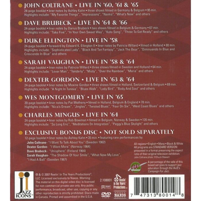 JAZZ ICONS I BOX SET ( 7 DVD + Bonus DVD  ) - slide-1