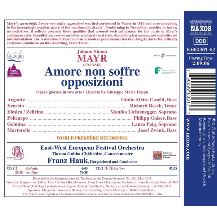 Mayr: Amore non soffre opposizioni, opera giocosa in two acts - slide-1