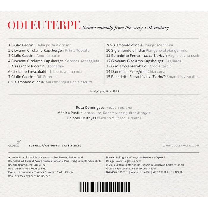 Odi Euterpe, Italian monody in the early 17th century - Caccini, Kapsberger, Piccinini, Frescobaldi, d’India, Ferrari, Pellegrini - slide-1
