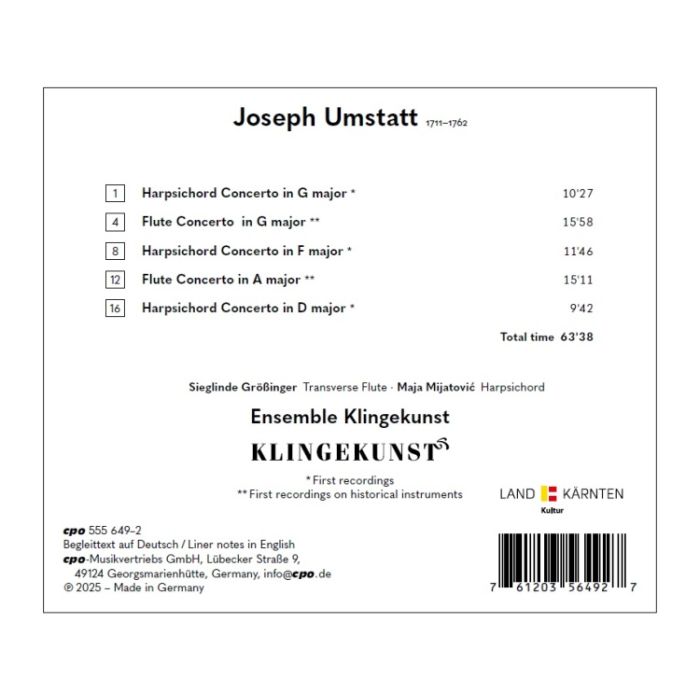 Umstatt: Three Harpsichord Concertos; Two Flute Concertos - slide-1