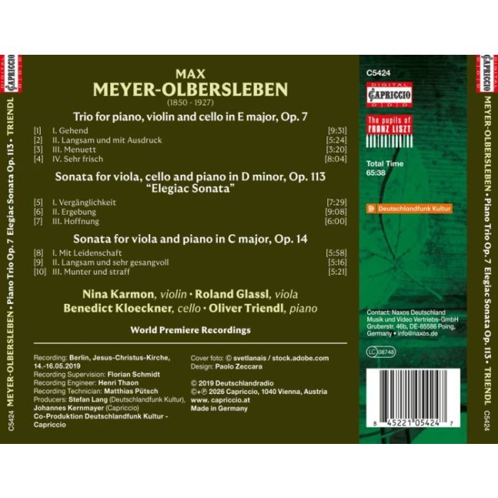 Meyer-Olbersleben: Piano Trio; Viola Sonata; Elegiac Sonata - slide-1