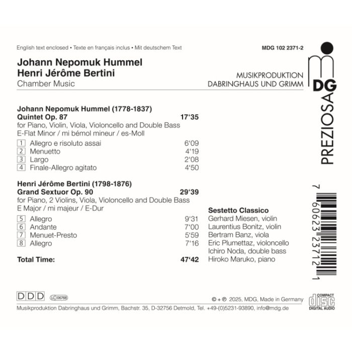 Hummel: Piano Quintet & Bertini: Piano Sextet - slide-1