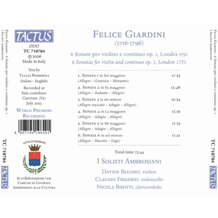 Giardini: 6 Sonatas for Violin & Continuo Op. 1 - slide-1