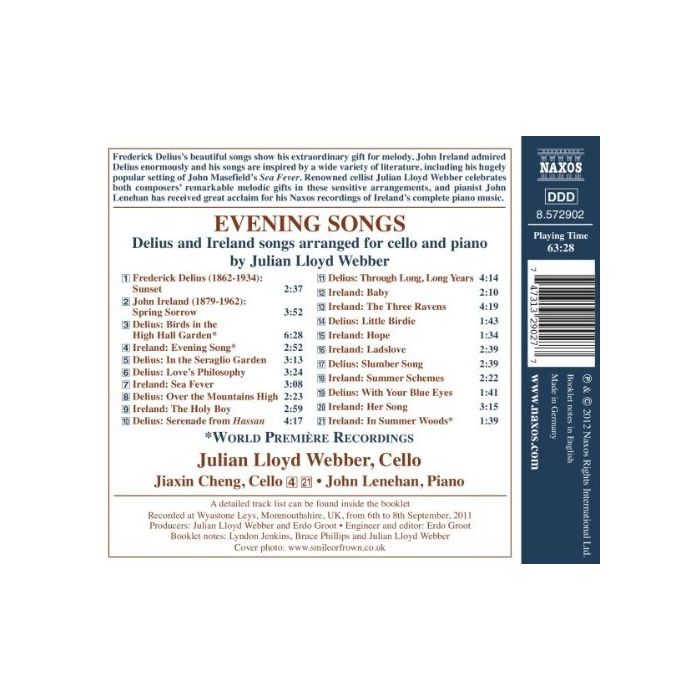 Delius & Ireland: Evening Songs, arranged for cello and piano by Julian Lloyd Webber - slide-1