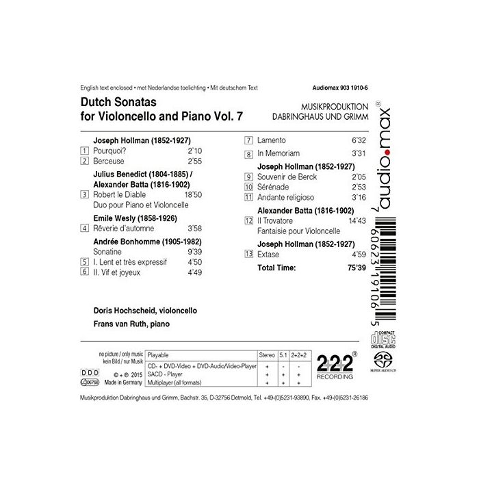 Dutch Cello Sonatas Vol. 7 - Batta; Hollman; Bonhomme; Wesly - slide-1