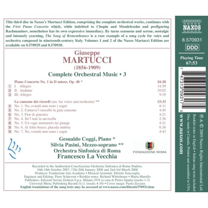 Martucci: Orchestral Music 3 - Piano Concerto No. 1, La canzone dei ricordi - slide-1