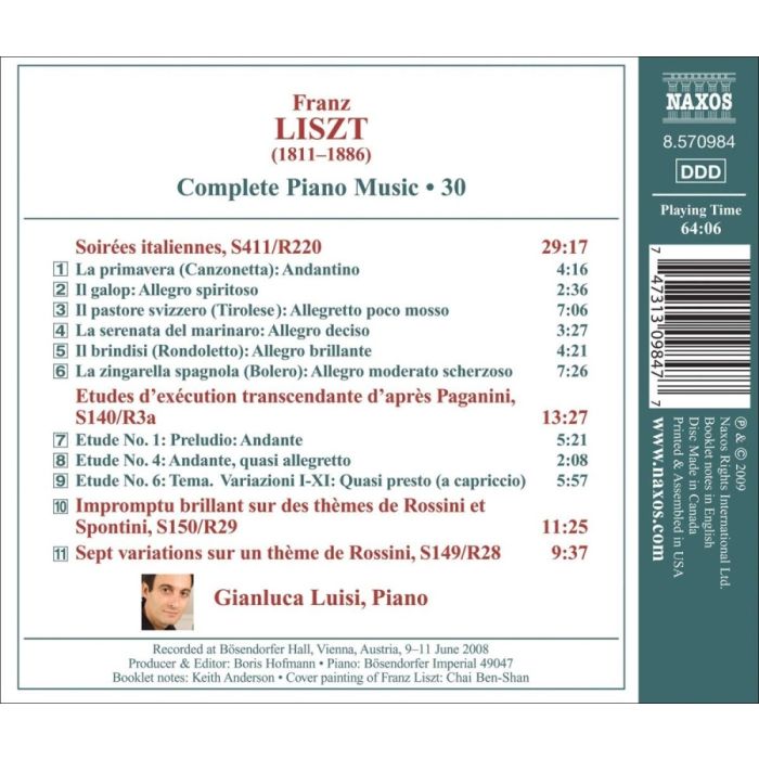 Liszt: Piano Music Vol. 30 - Soirées italiennes, 3 Paganini Etudes, Rossini and Spontini Impromptu, Rossini Variations - slide-1