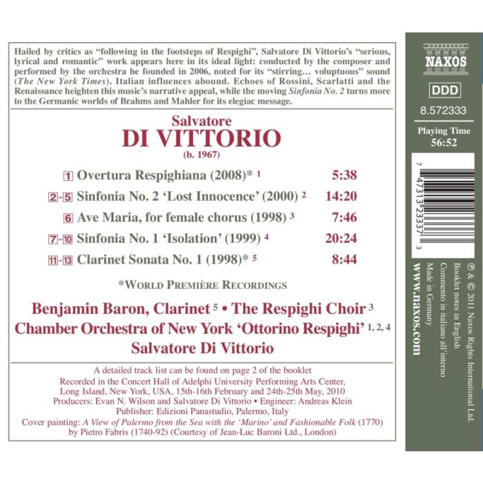 Di Vittorio: Sinfonias Nos. 1 & 2, Overtura Respighiana, Clarinet Sonata No. 1 - slide-1
