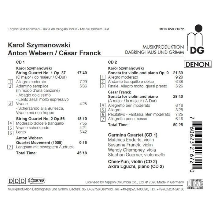 Szymanowski & Franck: String Quartets Nos. 1 & 2; Violin Sonatas - slide-1
