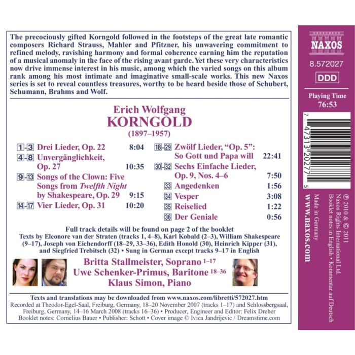 Korngold: Songs Vol. 1 - slide-1