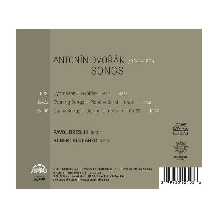 Dvorak: Cypresses; Gypsy Melodies; Evening Songs - slide-1