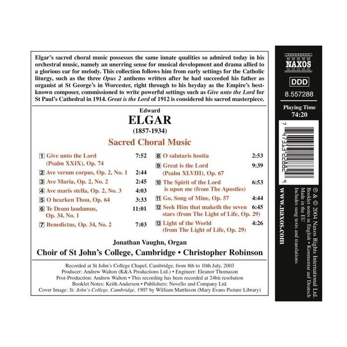 ELGAR: Ave Maria; Give unto the Lord; Te Deum and Benedictus, Op. 34 - slide-1