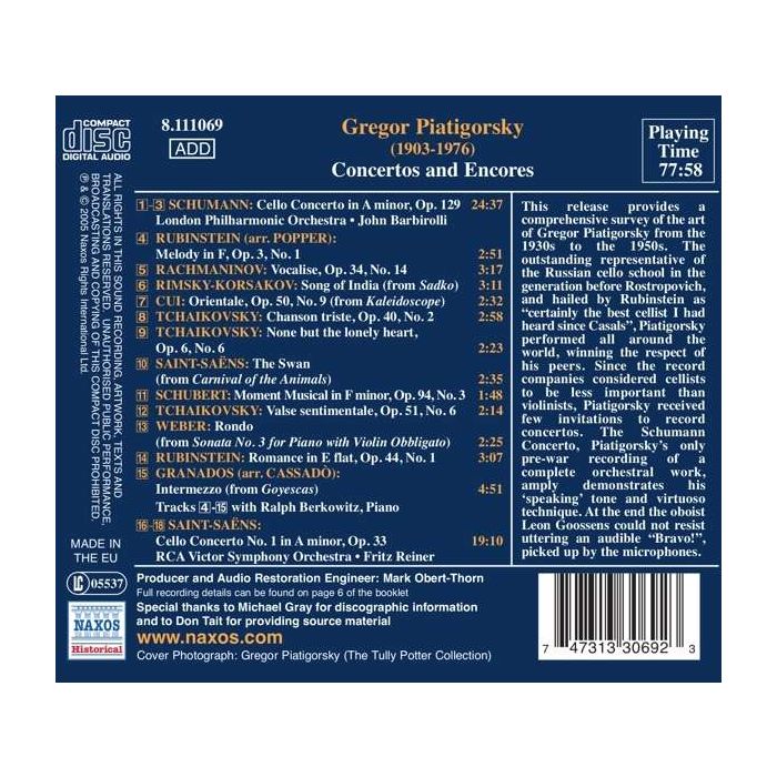 Gregor Piatigorsky: Concertos and Encores - slide-1