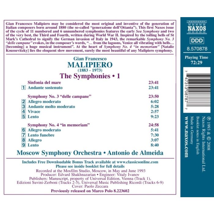 Malipiero: Gian Francesco: Symphonies Nos. 3 & 4 - slide-1