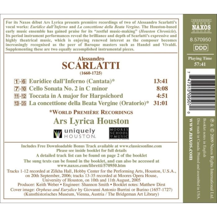 Scarlatti: Euridice dall´Inferno (kantata), La concettione della Beata Vergine (oratorium) - slide-1