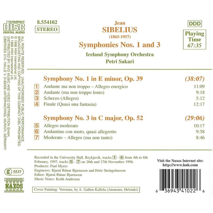SIBELIUS: Symphonies 1 & 3 - slide-1