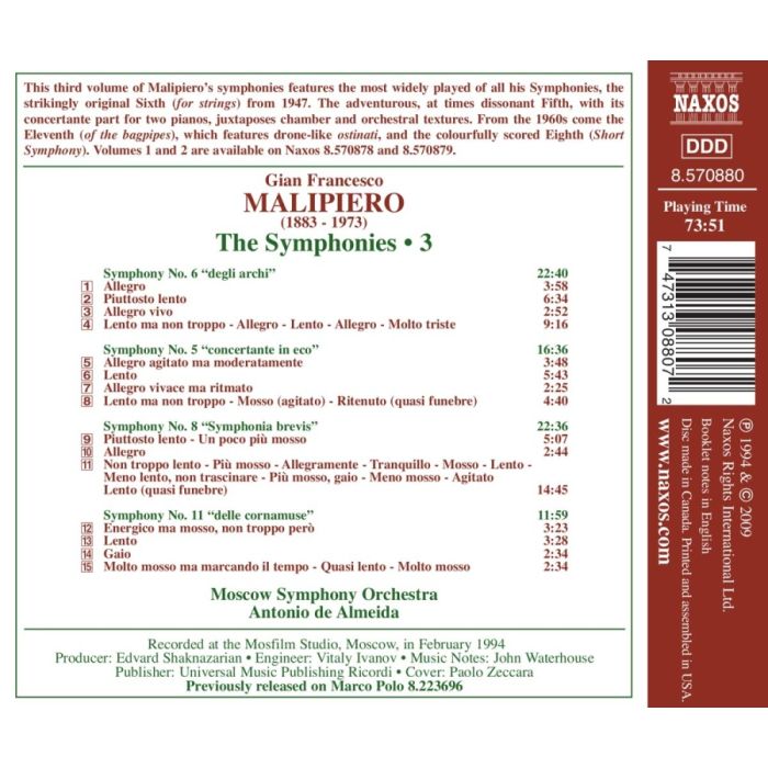 Malipiero: Symphonies Vol. 3 - Nos. 5, 6, 8 & 11 - slide-1