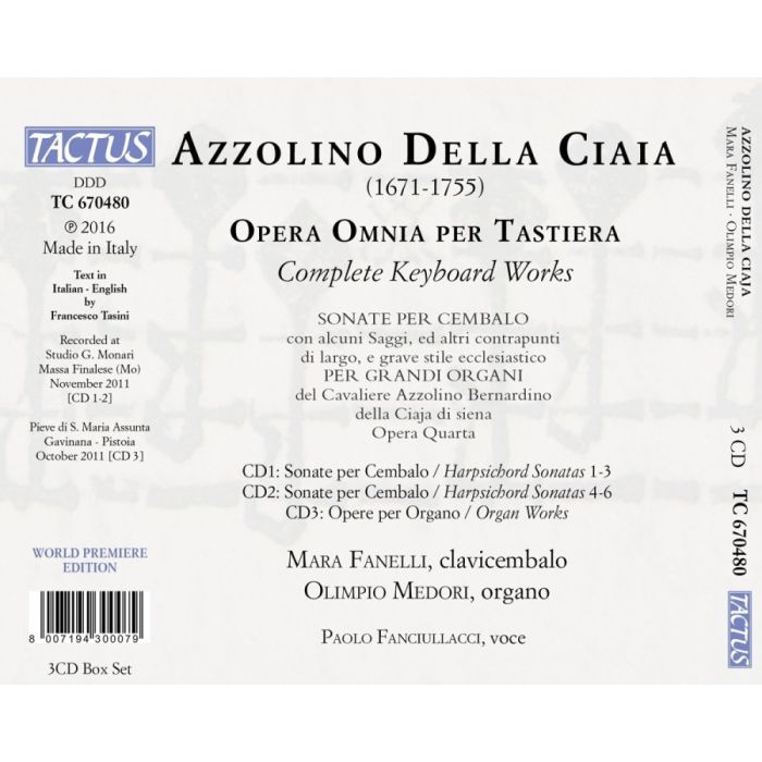 Della Ciaia: Complete Keyboard Works; CD1 & CD2 - Harpsichord Sonatas; CD3 - Organ Works - slide-1