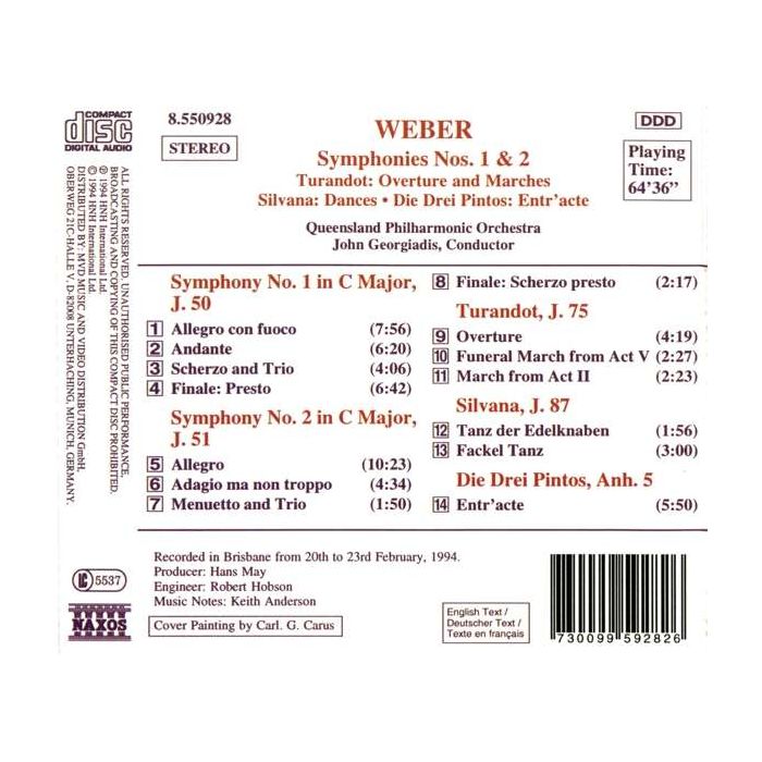 WEBER: Symphonies Nos. 1 and 2, Turandot; Silvana;  Die Drei Pintos - slide-1