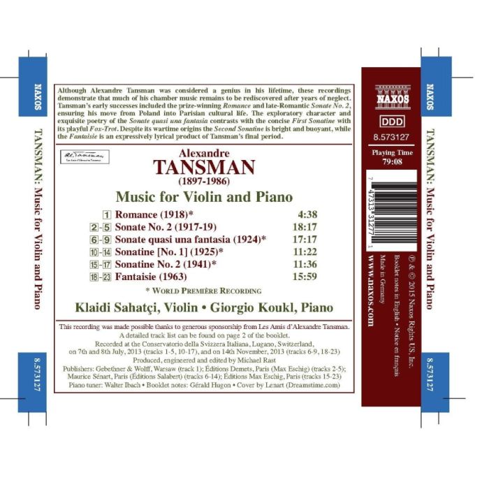 Tansman: Music for Violin and Piano - slide-1