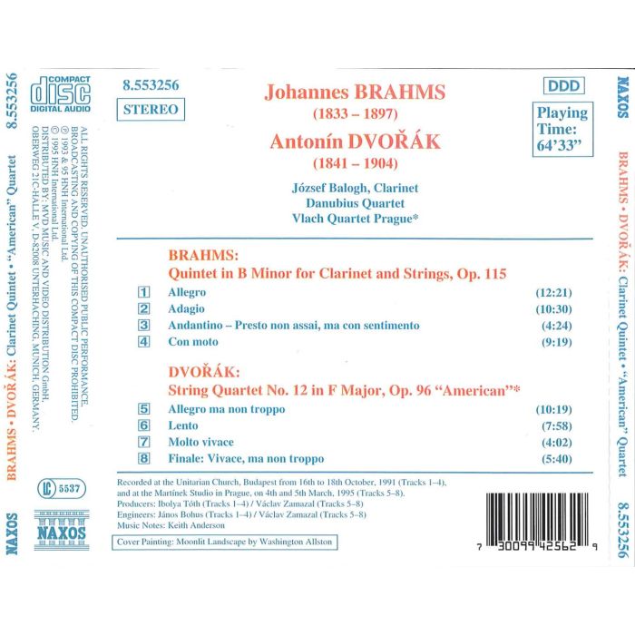 BRAHMS: Clarinet Quintet  in B minor  /  DVORAK: String Quartet No. 12, 