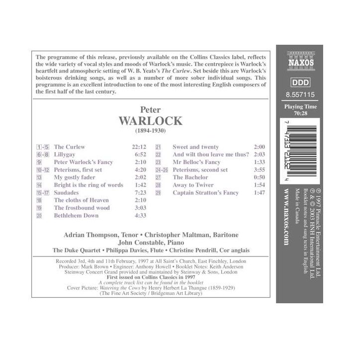 WARLOCK: The Curlew; Lillygay; Peterisms; Saudades (English Song, Vol. 4) - slide-1