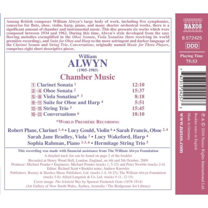 Alwyn: Chamber Music - Clarinet Sonata, Oboe Sonata, Viola Sonatina, Suite for Oboe and Harp, String Trio, Conversations - slide-1