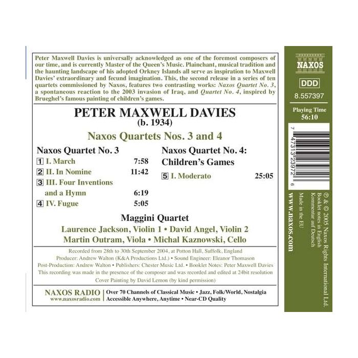 DAVIES: Naxos Quartets Nos. 3 and  4 - slide-1