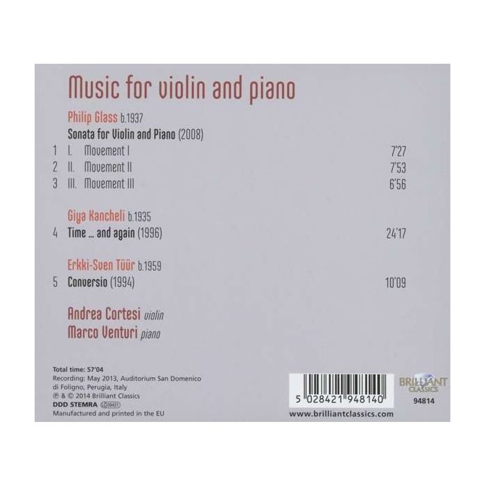 Glass / Kancheli / Tuur: Music for Violin and Piano - slide-1
