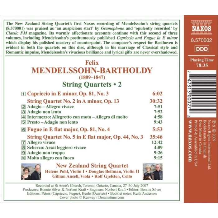 Mendelssohn: String Quartets Vol. 2 - Nos. 2 & 5 - slide-1