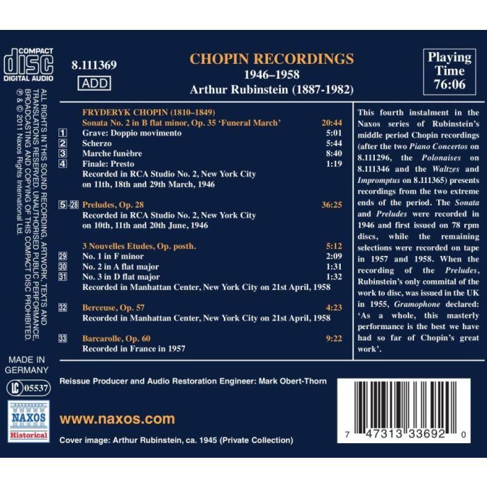 Rubinstein Chopin Recordings 1946–1958 - Sonata No. 2, Preludes Op. 28, 3 Nouvelles Etudes, Berceuse, Barcarolle - slide-1