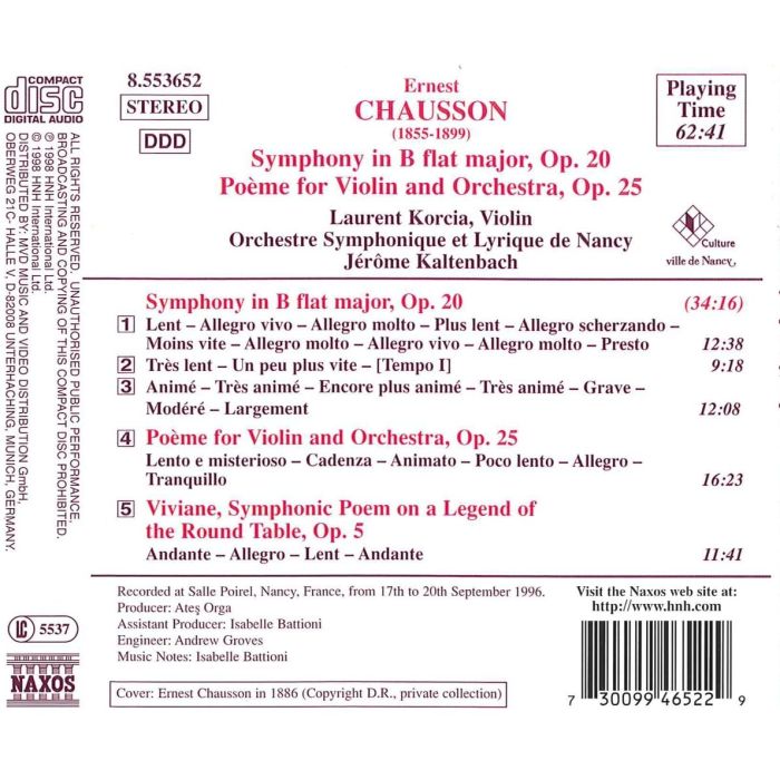 CHAUSSON: Symphony in B-Flat Major, Poeme, Viviane - slide-1