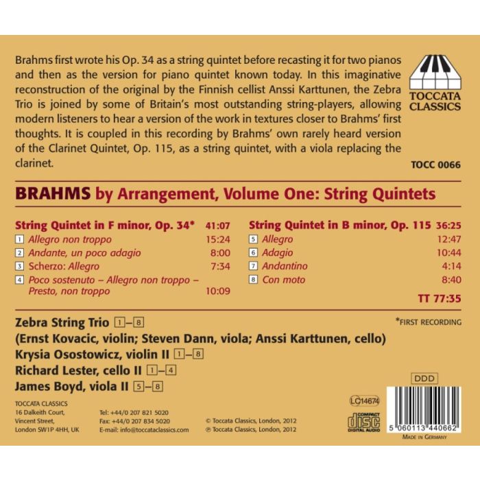 Brahms by Arrangement Vol. 1 - String Quintet Op. 34, String Quintet Op. 115 - slide-1