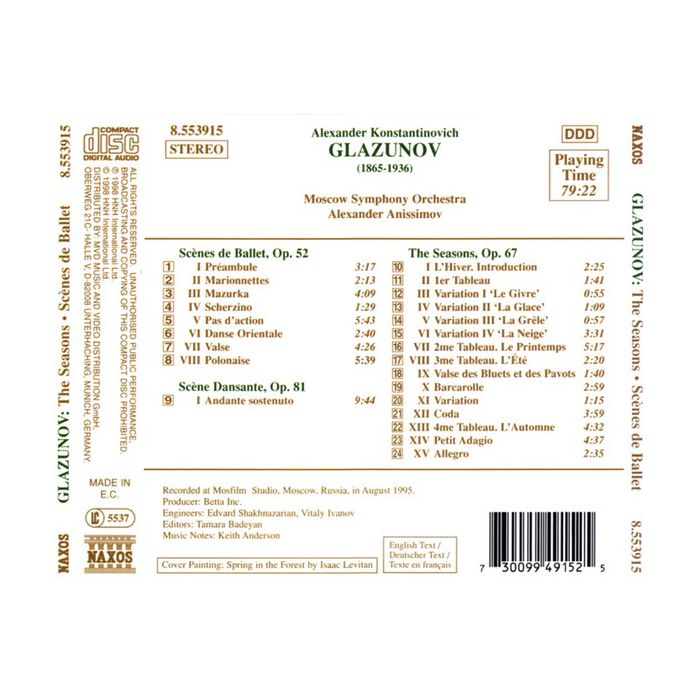 GLAZUNOV: Orchestral Works, Vol. 8 - The Seasons; Scenes de Ballet; Scene Dansante - slide-1