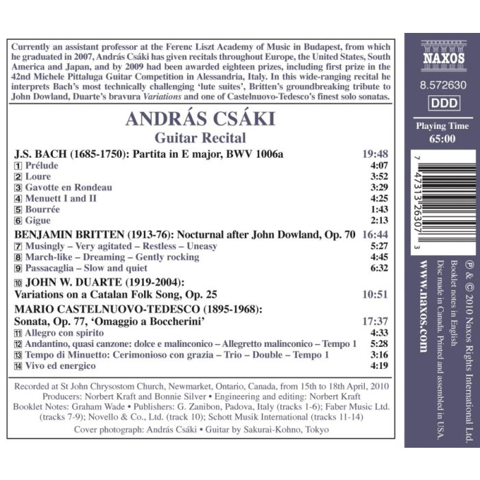 Andras Csaki - Guitar Recital - BACH, BRITTEN, DUARTE, CASTELNUOVO-TEDESCO - slide-1