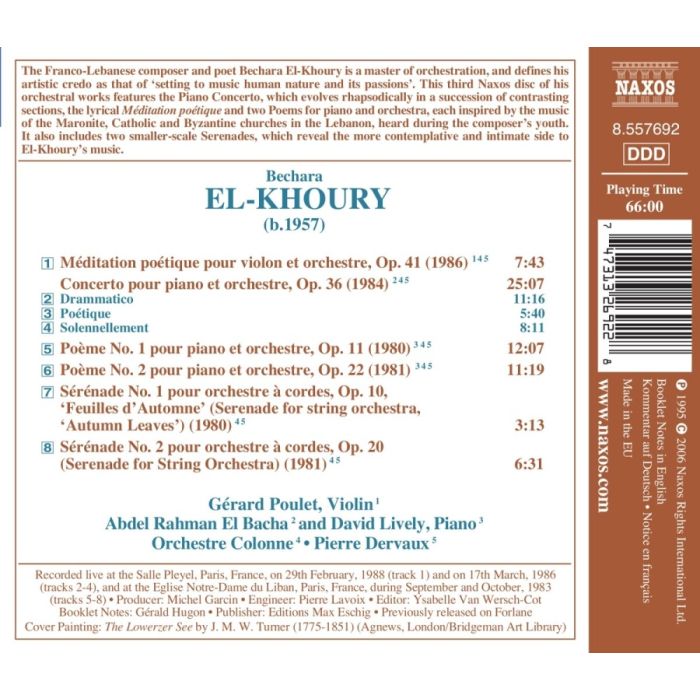 EL-KHOURY: Piano Concerto; Poems Nos. 1 and 2, Meditation poetique - slide-1